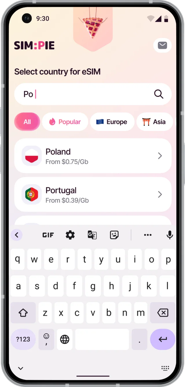 Приложение SIM:PIE — выбор страны
